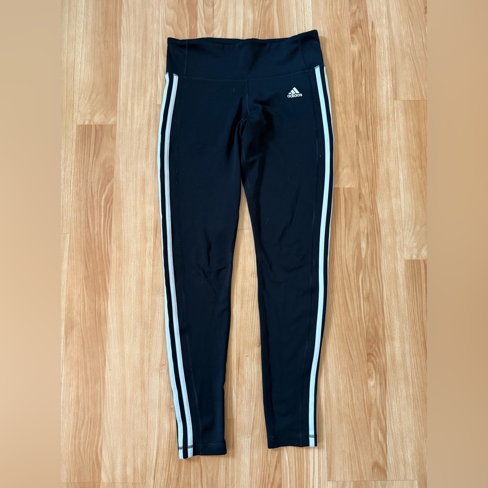 Adidas Climalite Black Leggings with White Stripes